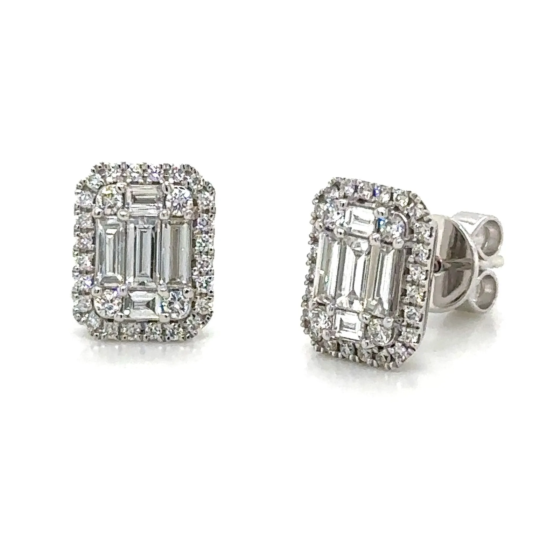 0.89ct tw Diamond Earrings Baguette and Round-cuts