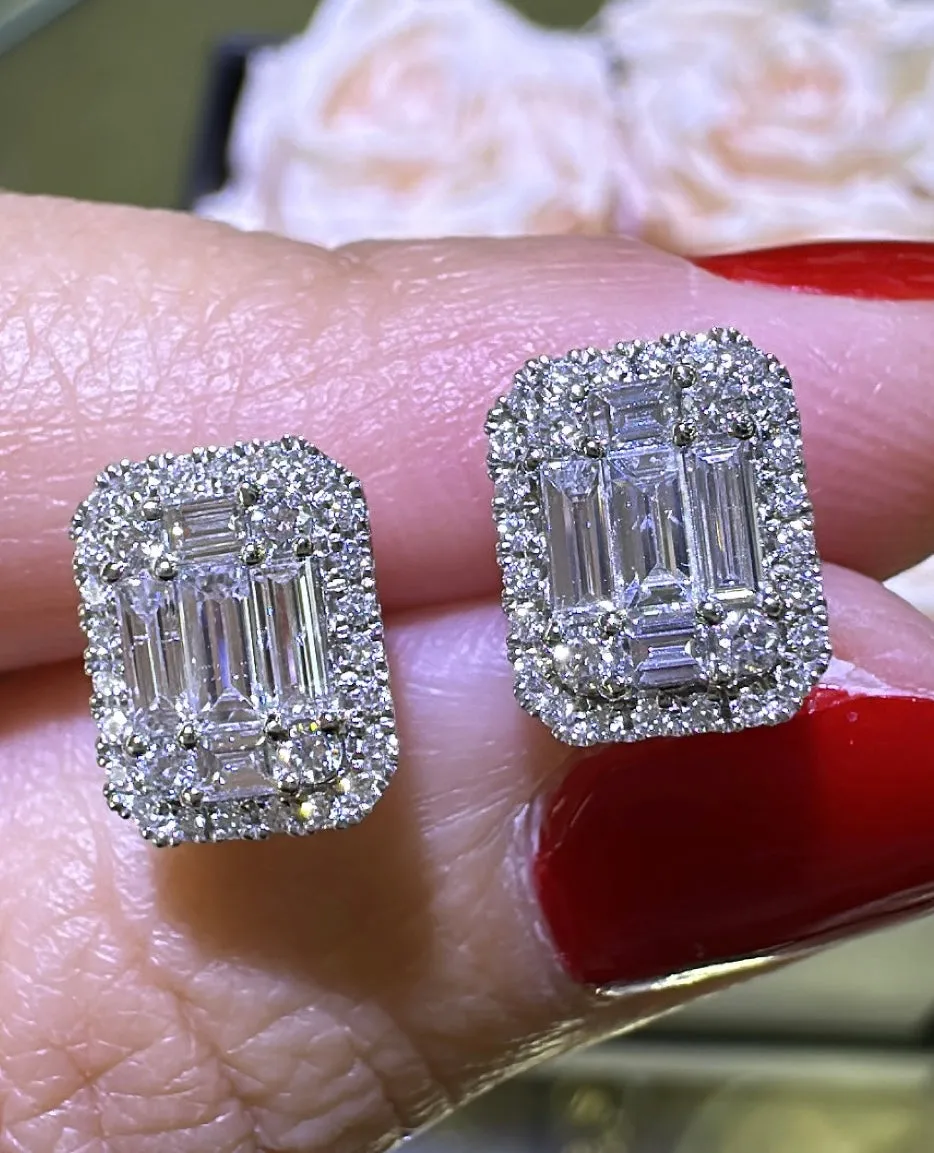 0.89ct tw Diamond Earrings Baguette and Round-cuts