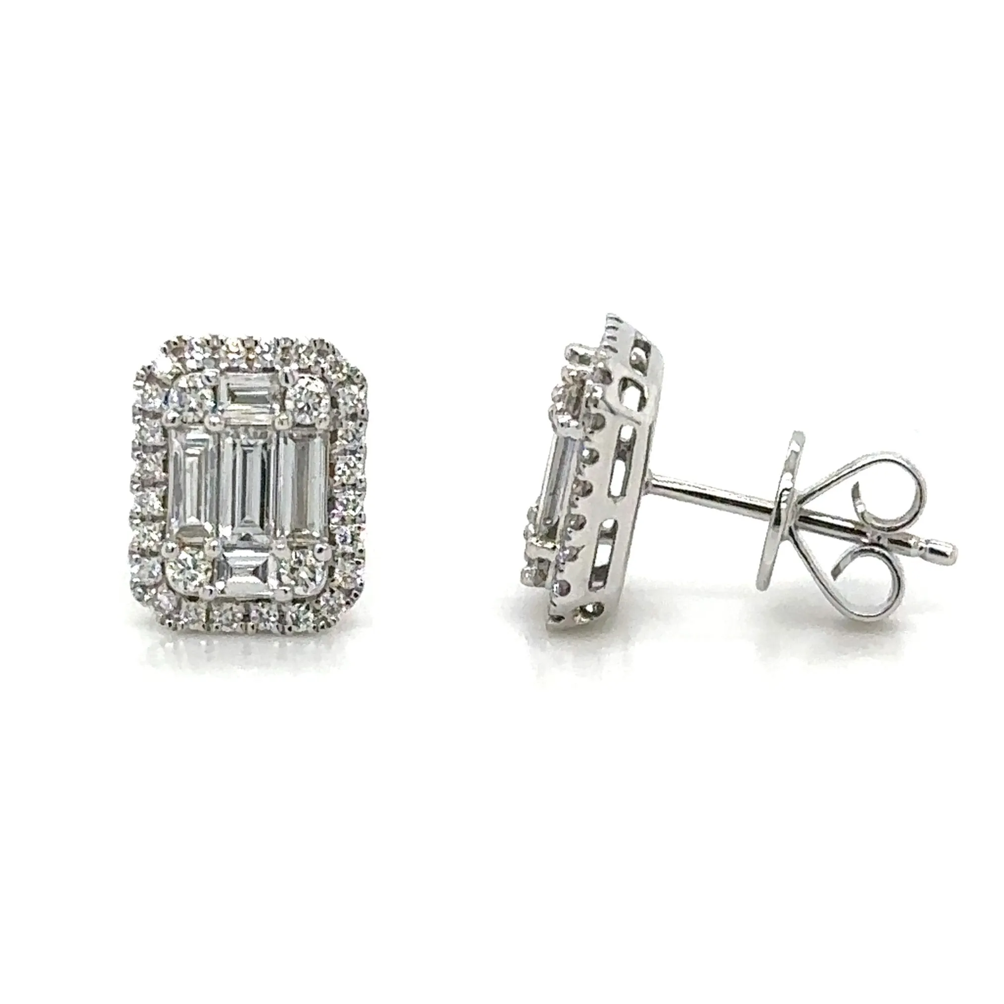 0.89ct tw Diamond Earrings Baguette and Round-cuts