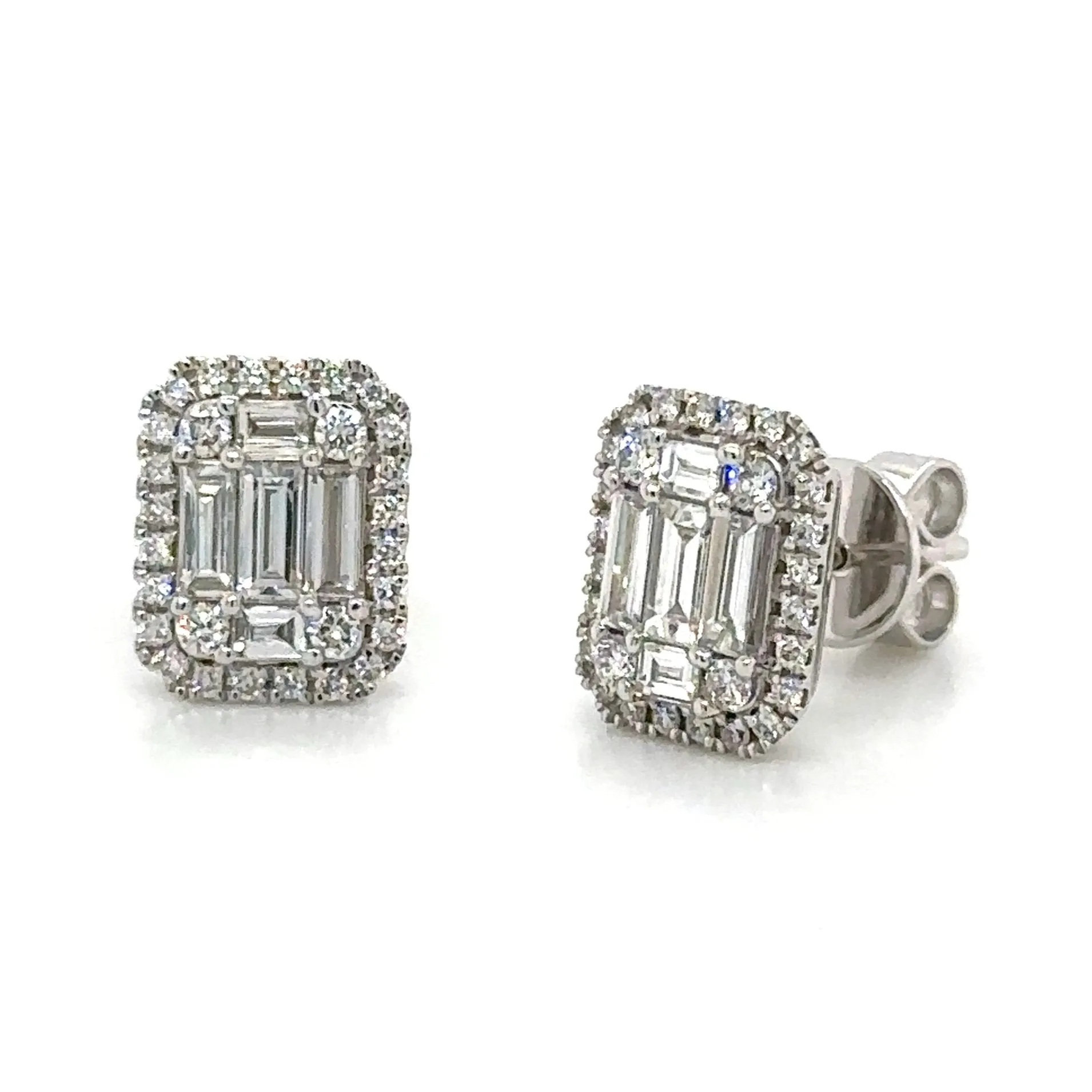 0.89ct tw Diamond Earrings Baguette and Round-cuts
