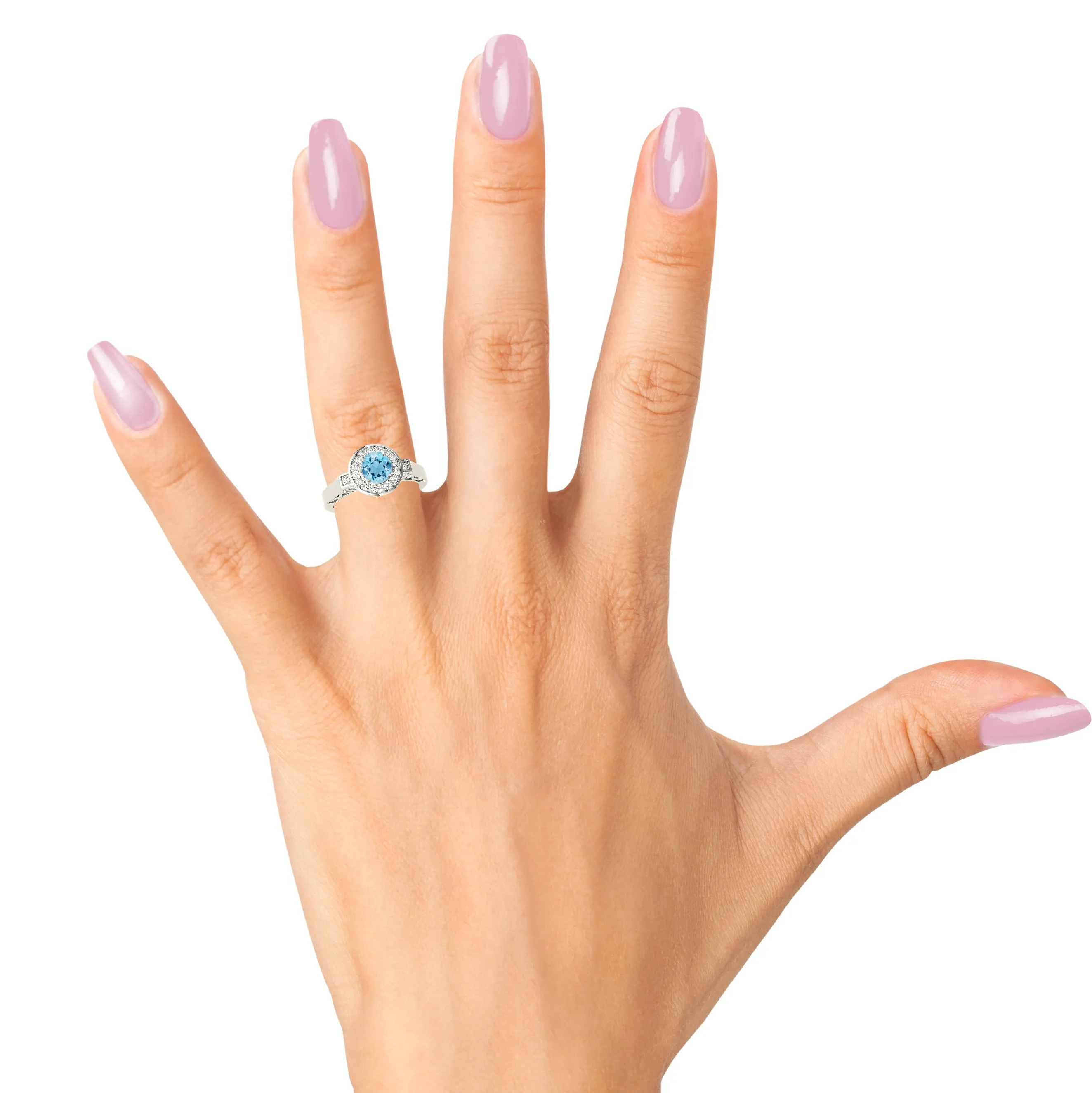 1.00 ct. Genuine Aquamarine Ring With  Double Edge Bezel Halo