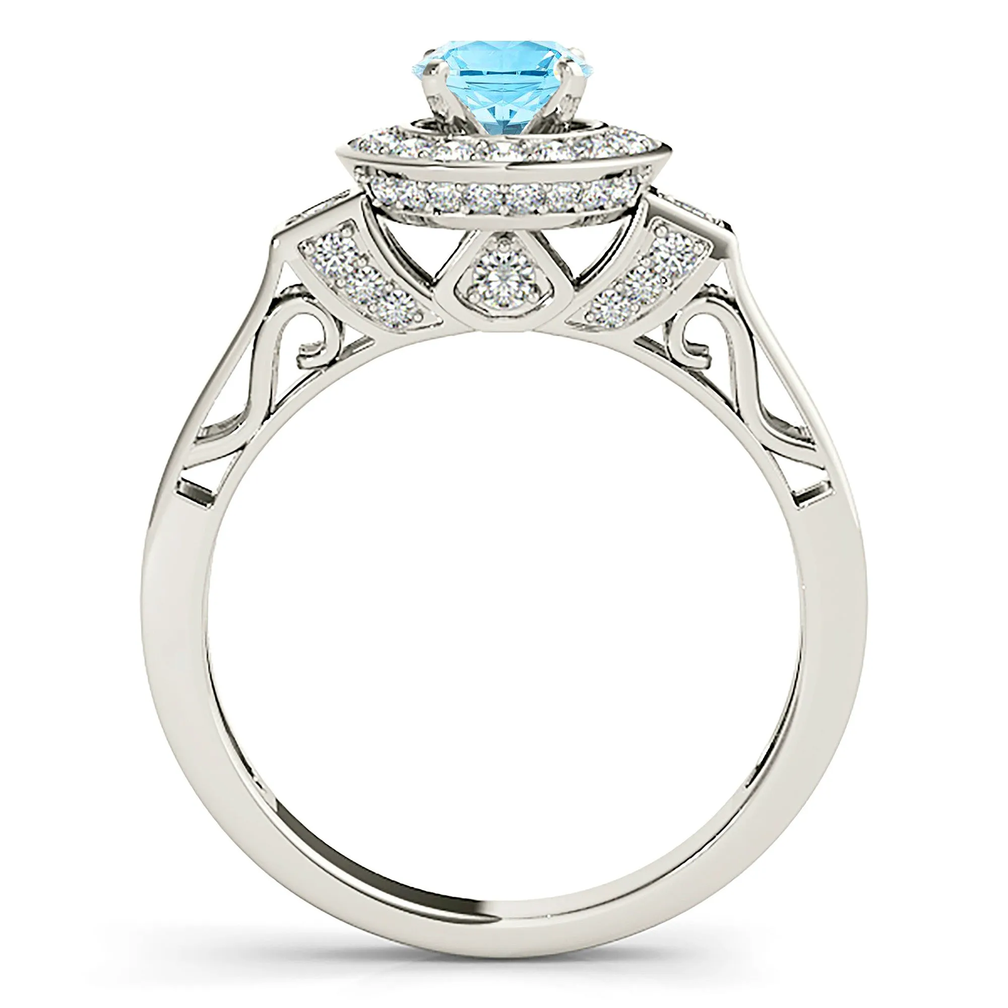 1.00 ct. Genuine Aquamarine Ring With  Double Edge Bezel Halo