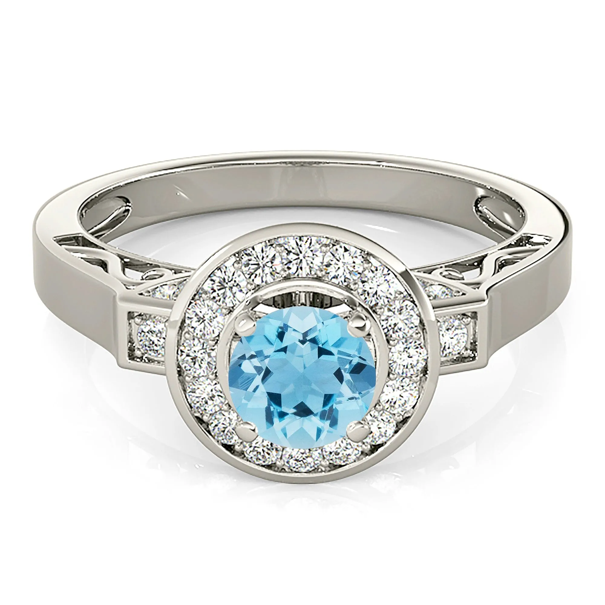 1.00 ct. Genuine Aquamarine Ring With  Double Edge Bezel Halo
