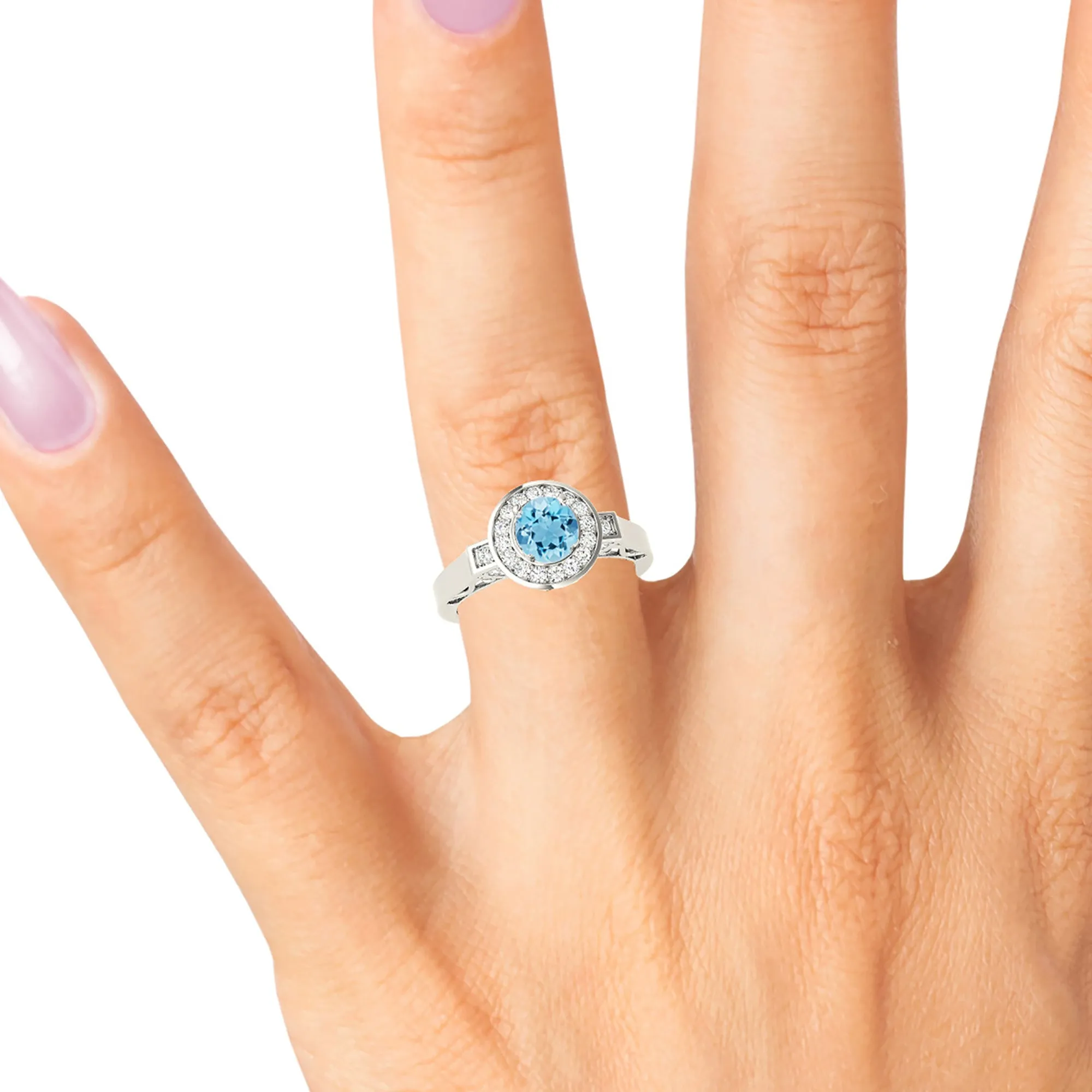1.00 ct. Genuine Aquamarine Ring With  Double Edge Bezel Halo