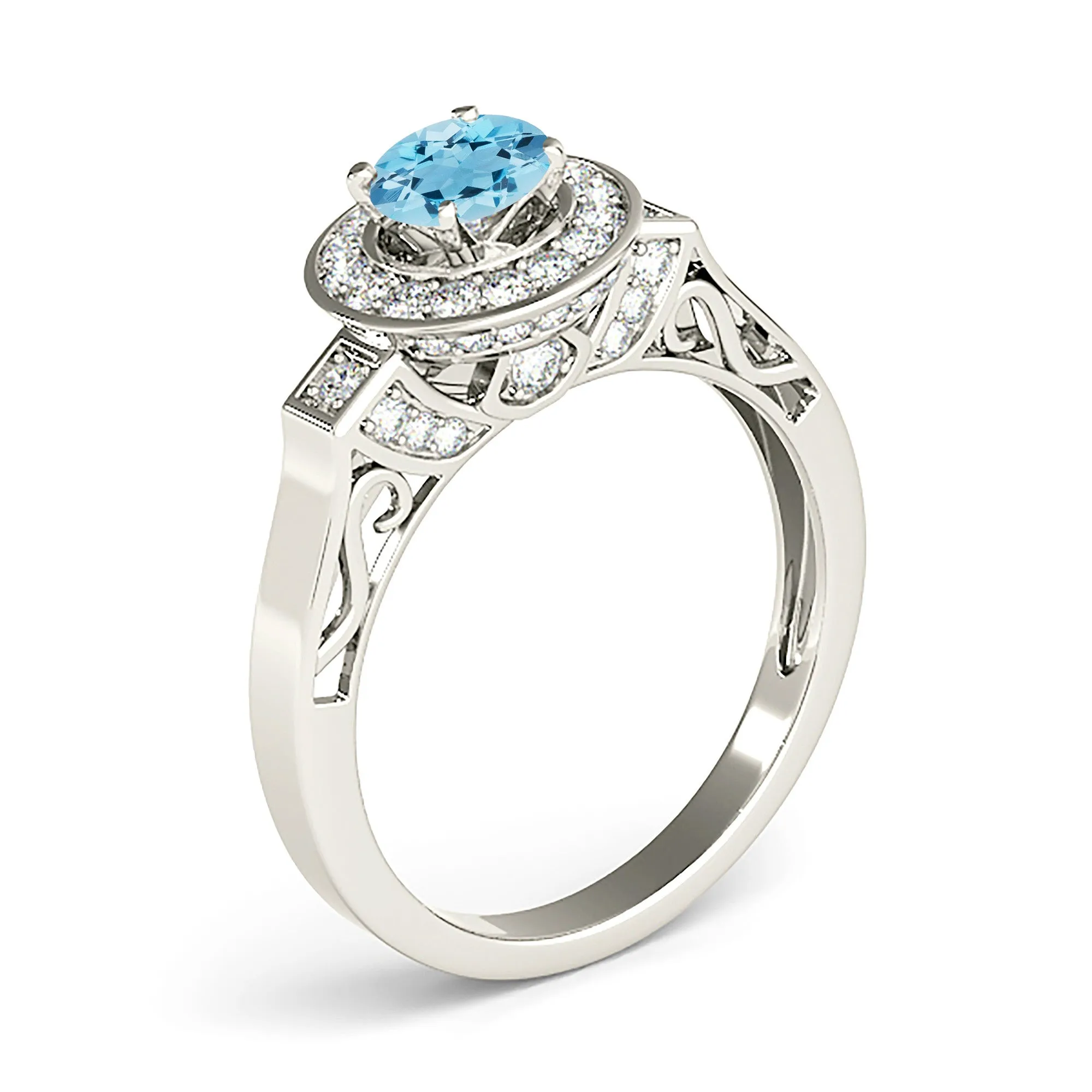 1.00 ct. Genuine Aquamarine Ring With  Double Edge Bezel Halo
