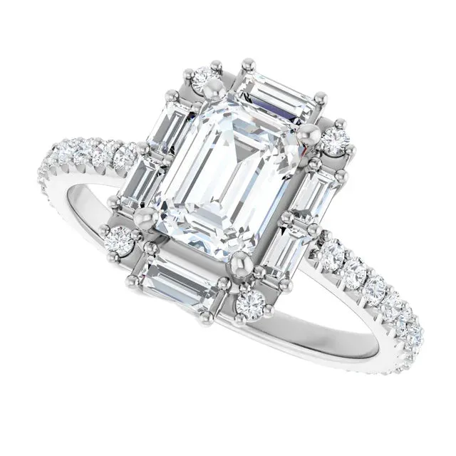 1.0ct Emerald Cut Baguette Diamond Engagement Ring (Setting Only)