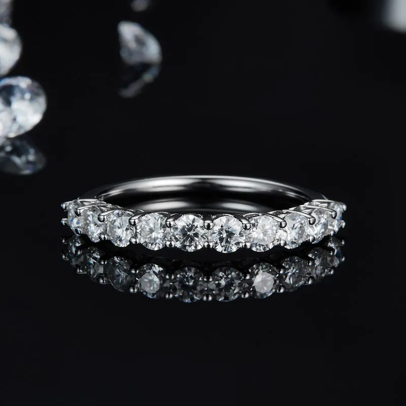 1.0CTW. Round Cut Moissanite Half Eternity Ring