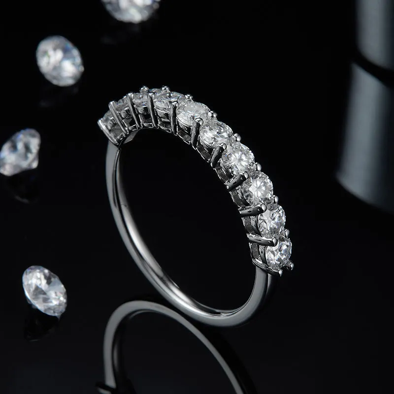 1.0CTW. Round Cut Moissanite Half Eternity Ring