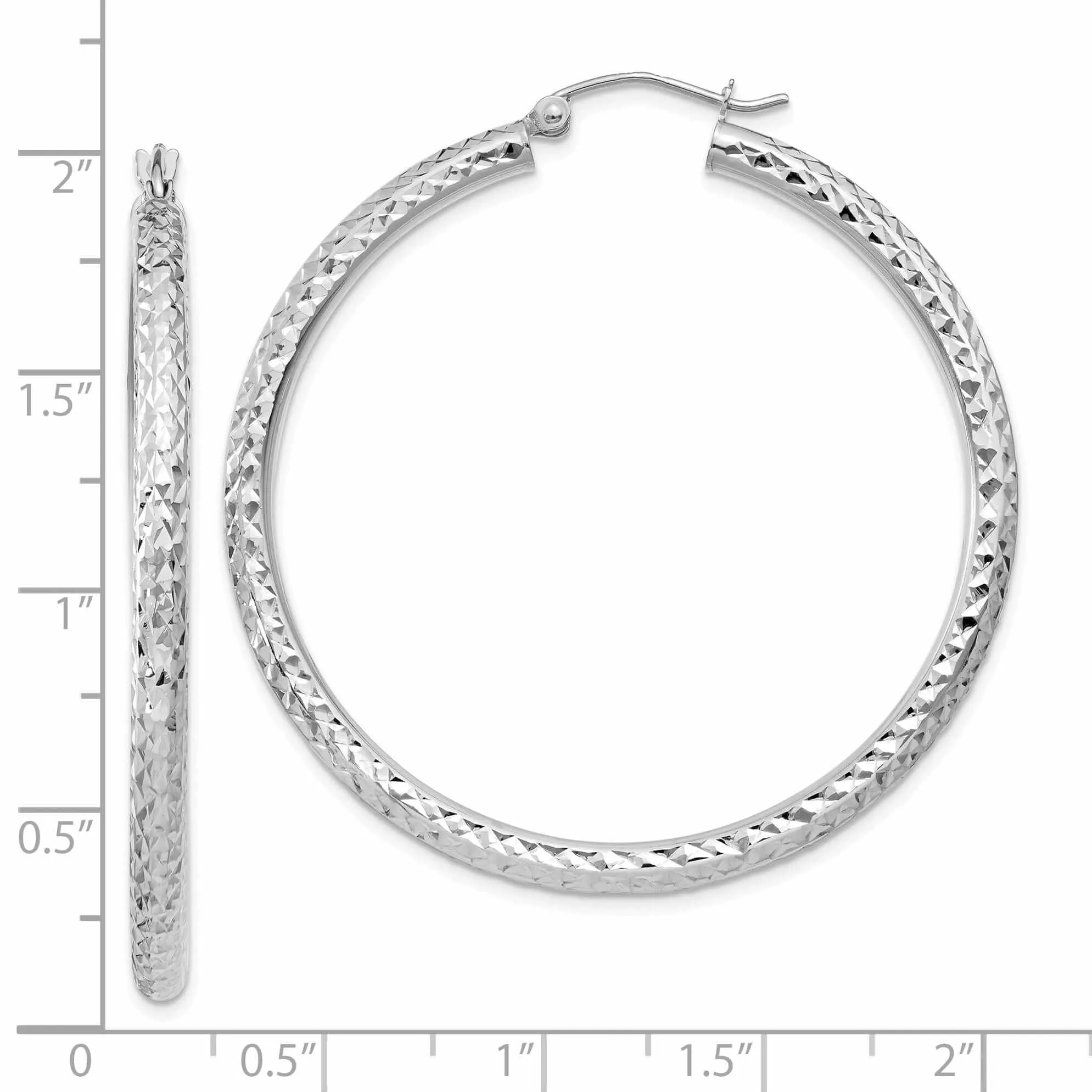 10k White Gold 3MM Polished Round Hoop Earrings