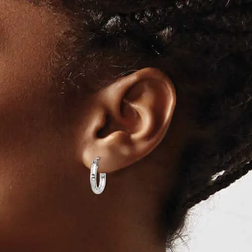 10k White Gold D.C 3MM Polished Round Hoop Earring