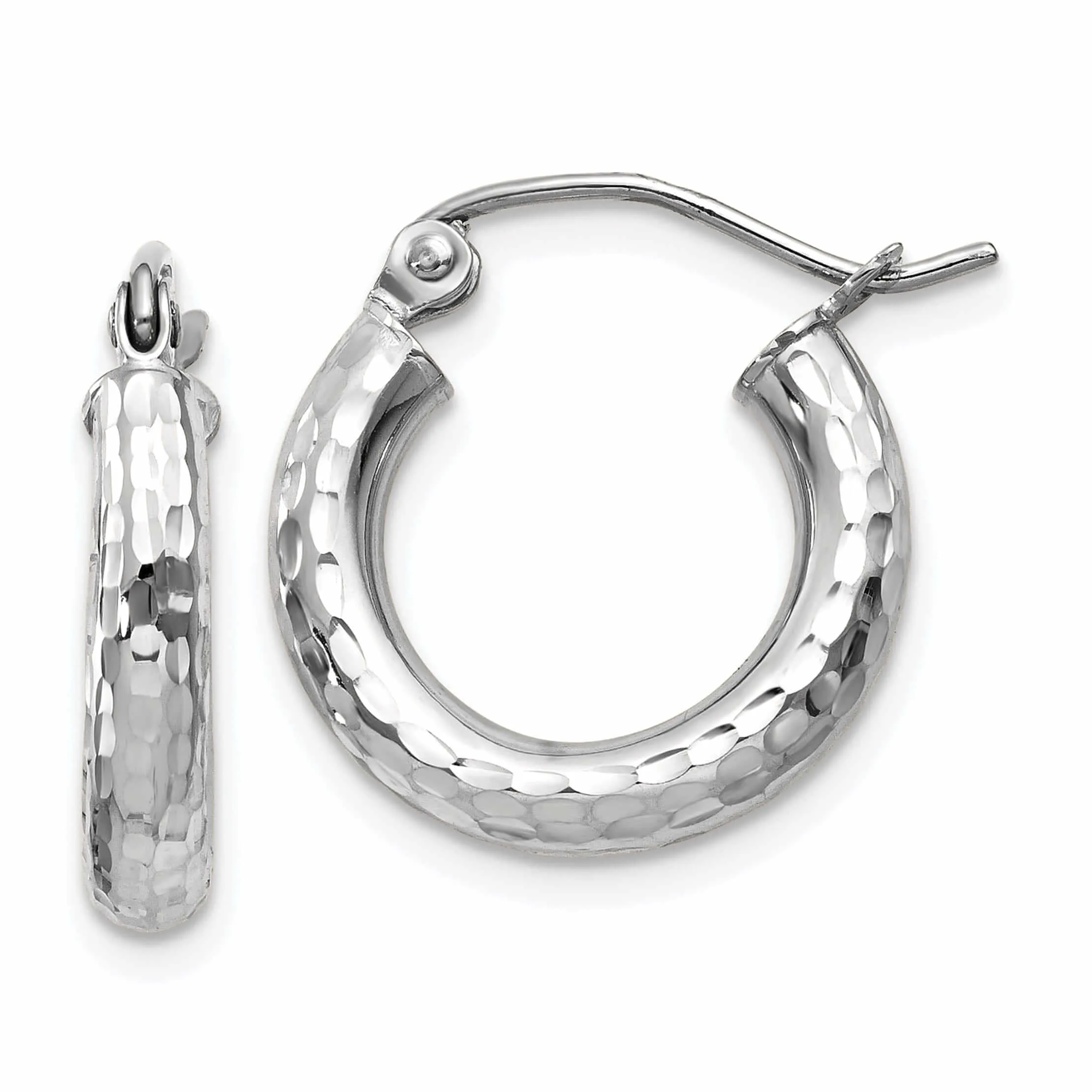 10k White Gold D.C 3MM Polished Round Hoop Earring