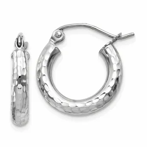 10k White Gold D.C 3MM Polished Round Hoop Earring