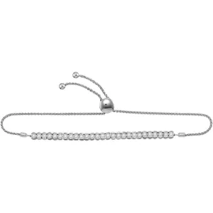 10K White Gold Diamond Single Row Luxury Bolo Bracelet 1.00 Cttw