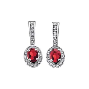 10K White Gold (January) Birthstone Garnet and Diamond Dangle Earrings