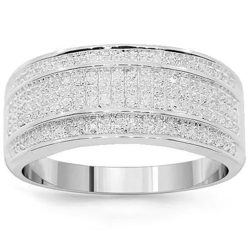 10K White Solid Gold Mens Diamond Wedding Band 0.38 Ctw