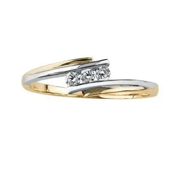 10K Yellow and White Gold (0.10ct) Diamond Three Stone Ring
