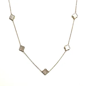 10K Yellow Gold (10mm) Designer Style Clover Beaded Edge Mother of Pearl Necklace