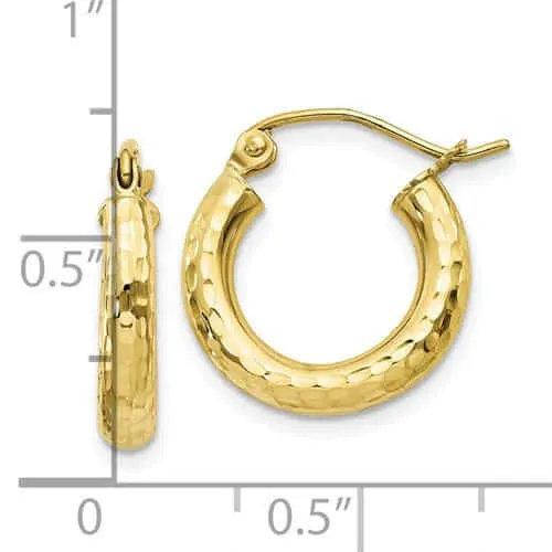 10k Yellow Gold 3MM Polished Round Hoop Earrings