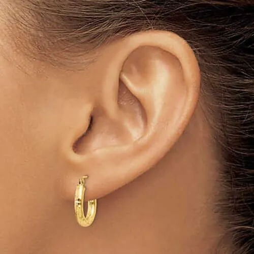 10k Yellow Gold 3MM Polished Round Hoop Earrings
