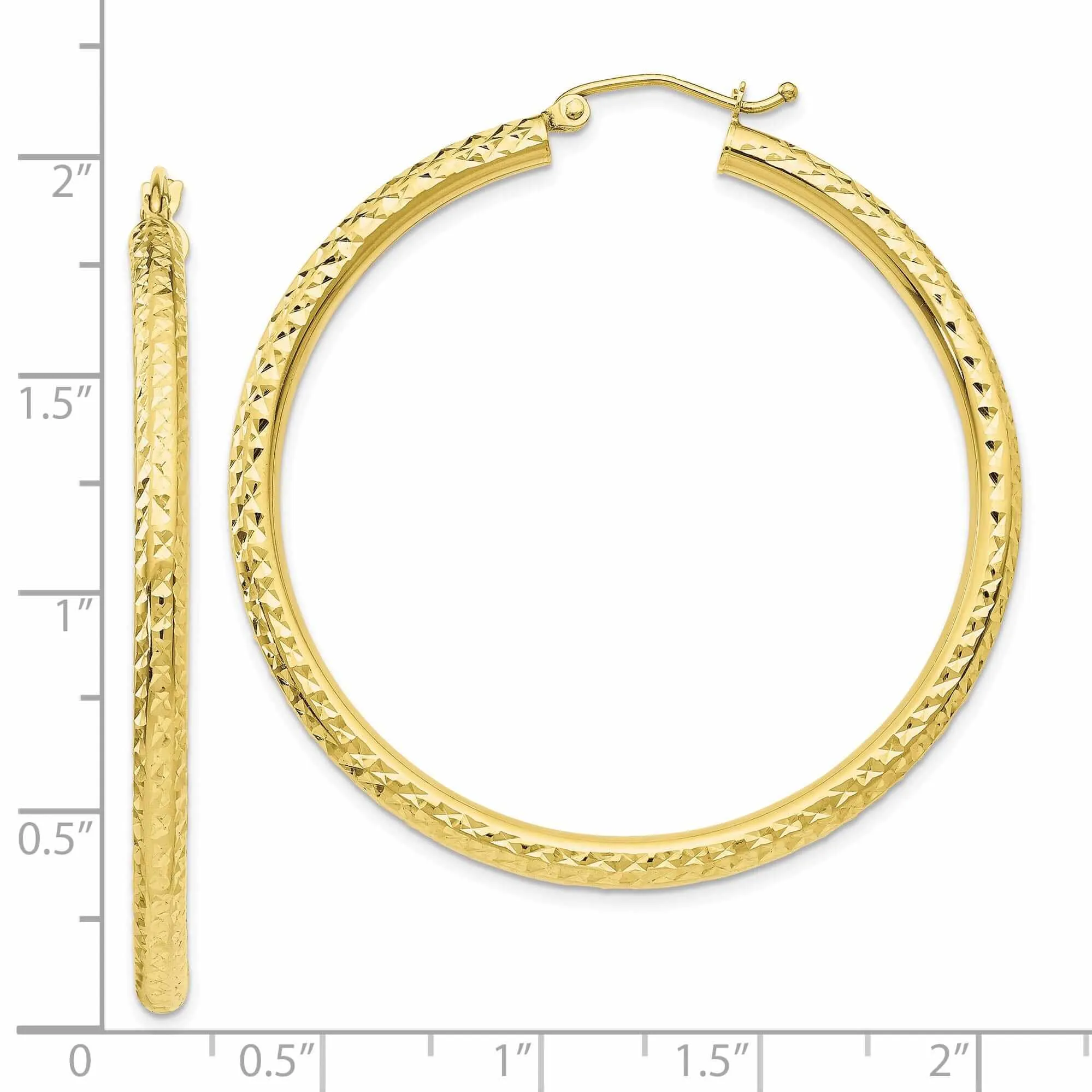 10k Yellow Gold D.C Polished Round Hoop Earrings
