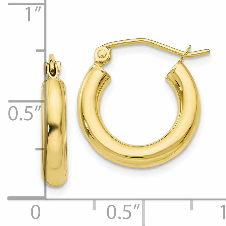 10k Yellow Gold Polish 3MM Wide Round Hoop Earring