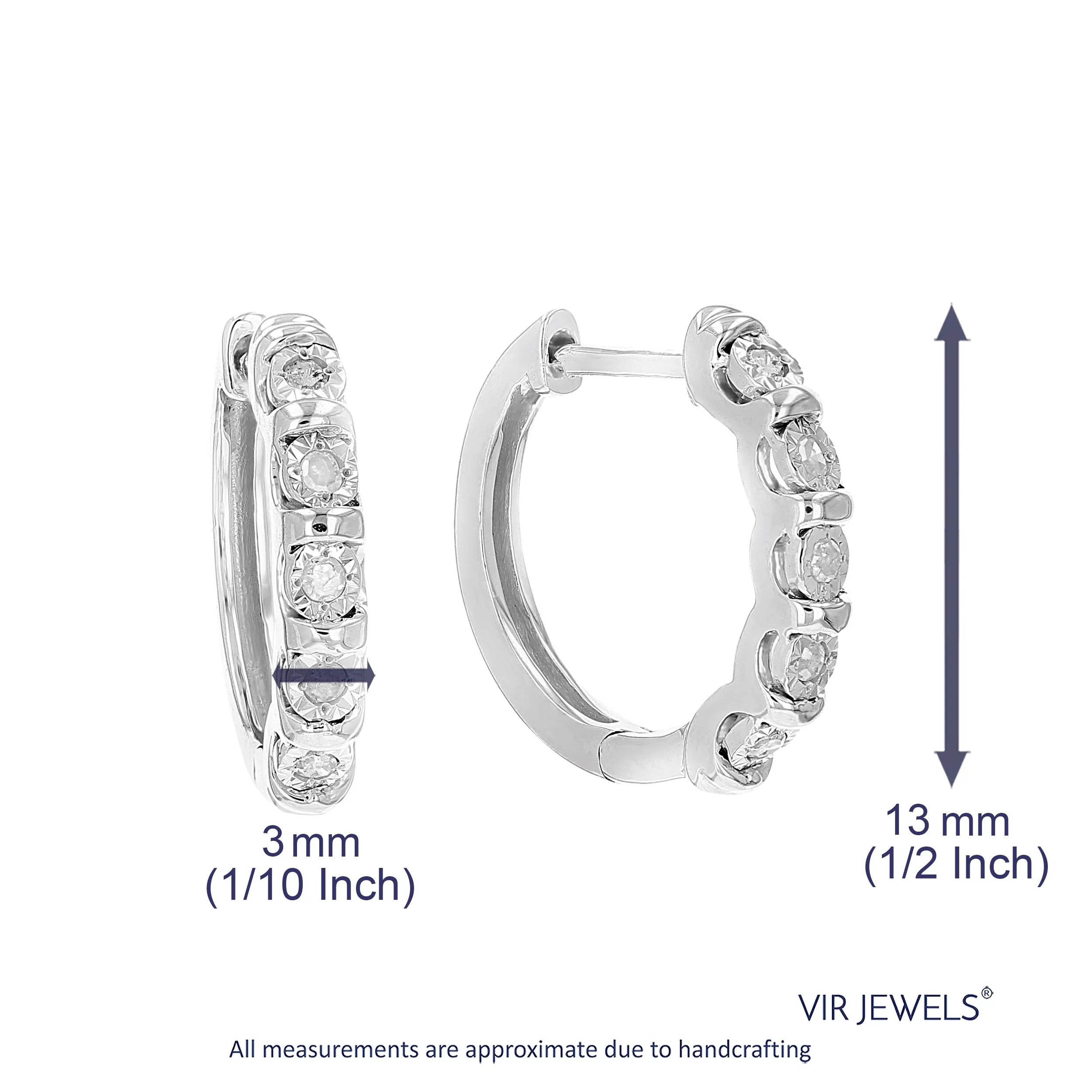 1/10 cttw Diamond Prong Hoop Earrings in Sterling Silver