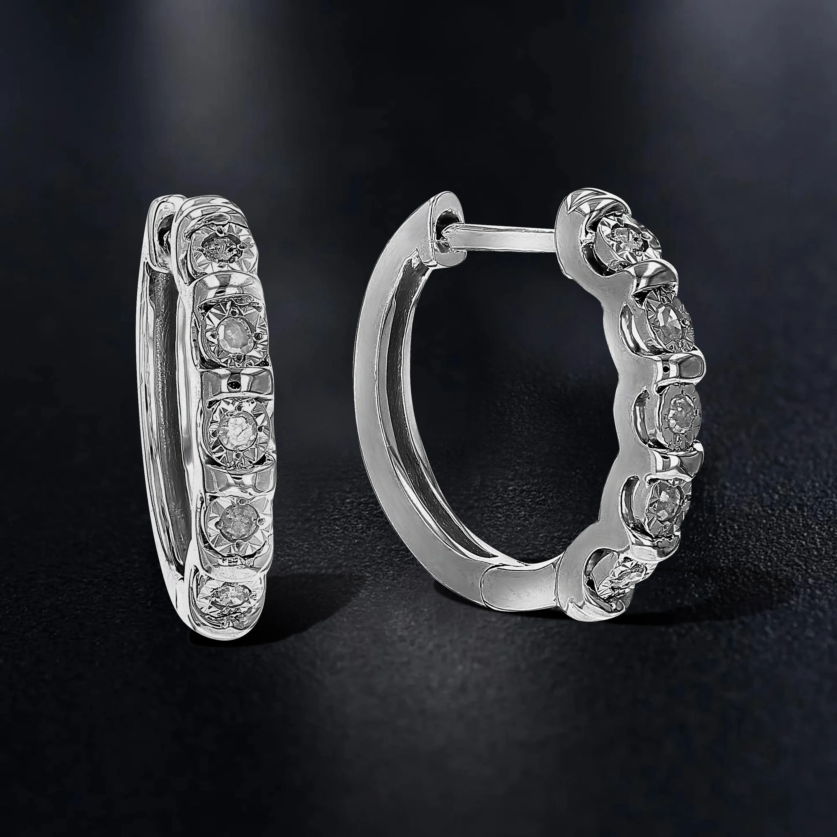 1/10 cttw Diamond Prong Hoop Earrings in Sterling Silver