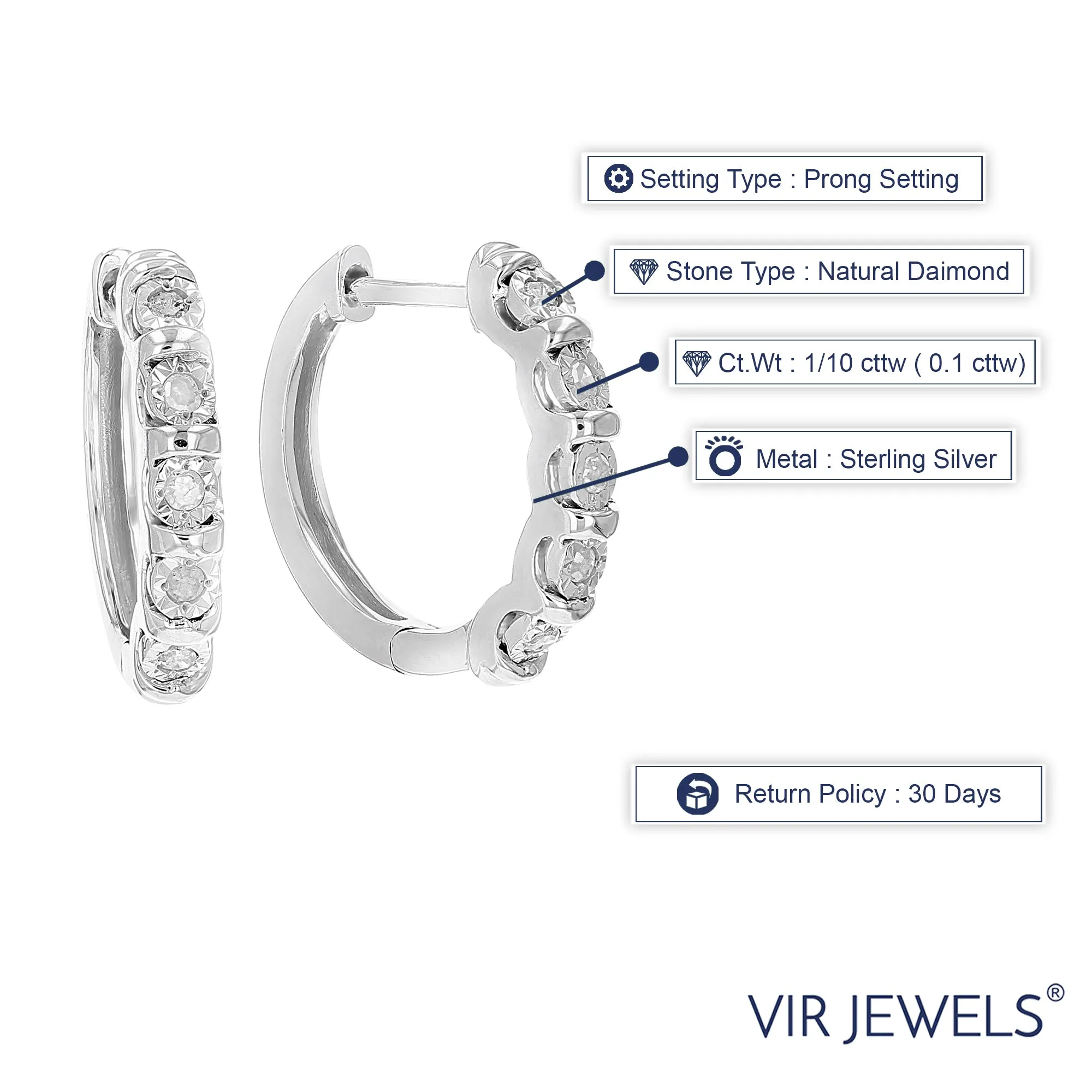 1/10 cttw Diamond Prong Hoop Earrings in Sterling Silver