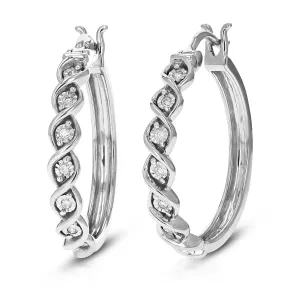 1/10 cttw Lab Grown Diamond Channel Hoop Earrings in Silver