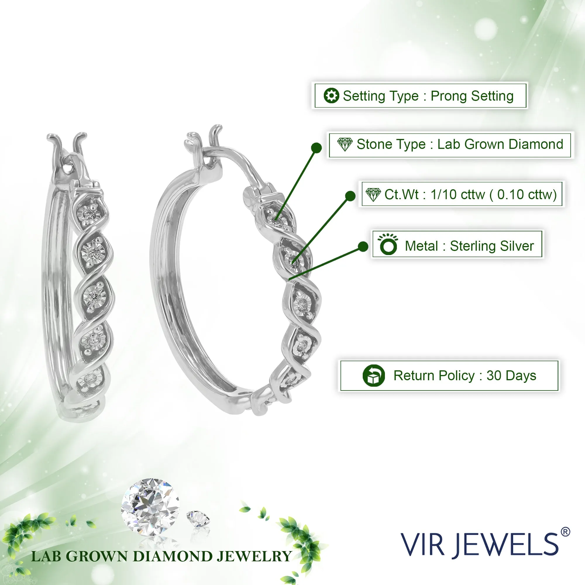 1/10 cttw Lab Grown Diamond Channel Hoop Earrings in Silver