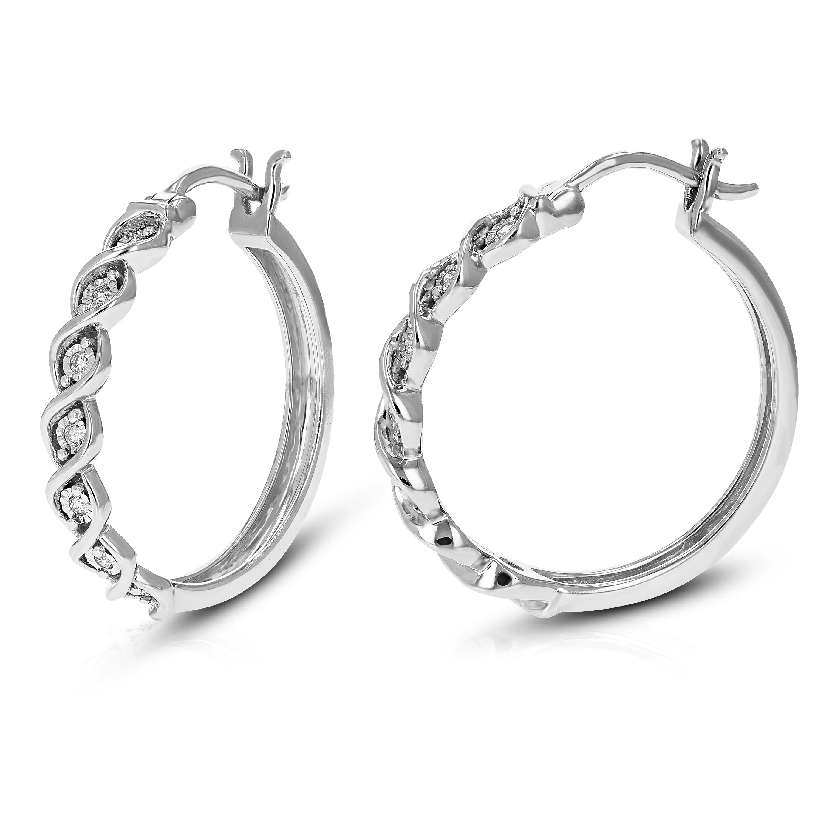 1/10 cttw Lab Grown Diamond Channel Hoop Earrings in Silver