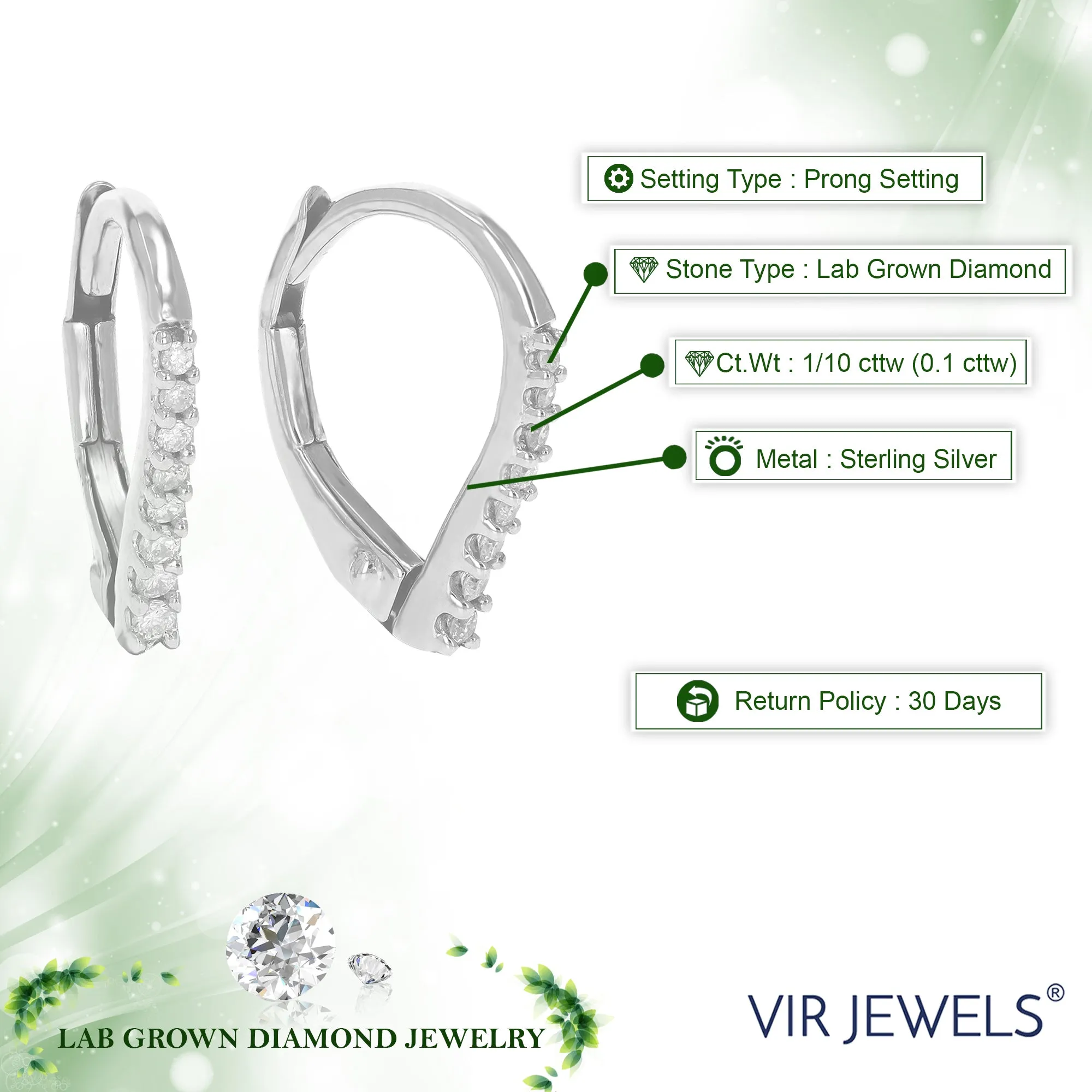 1/10 cttw Lab Grown Diamond Graduated Hoop Earrings in Silver