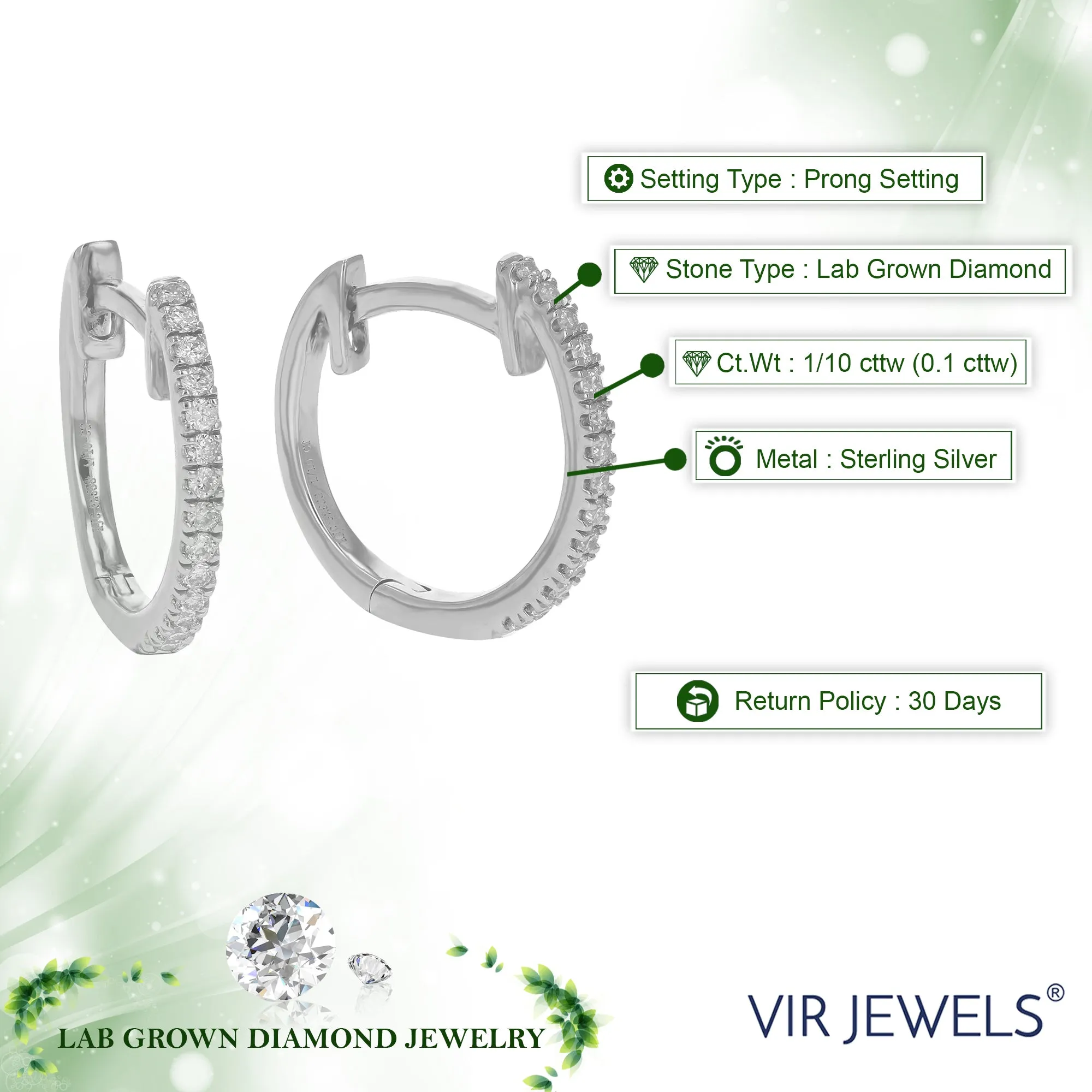 1/10 cttw Lab Grown Diamond Hoop Earrings in .925 Silver
