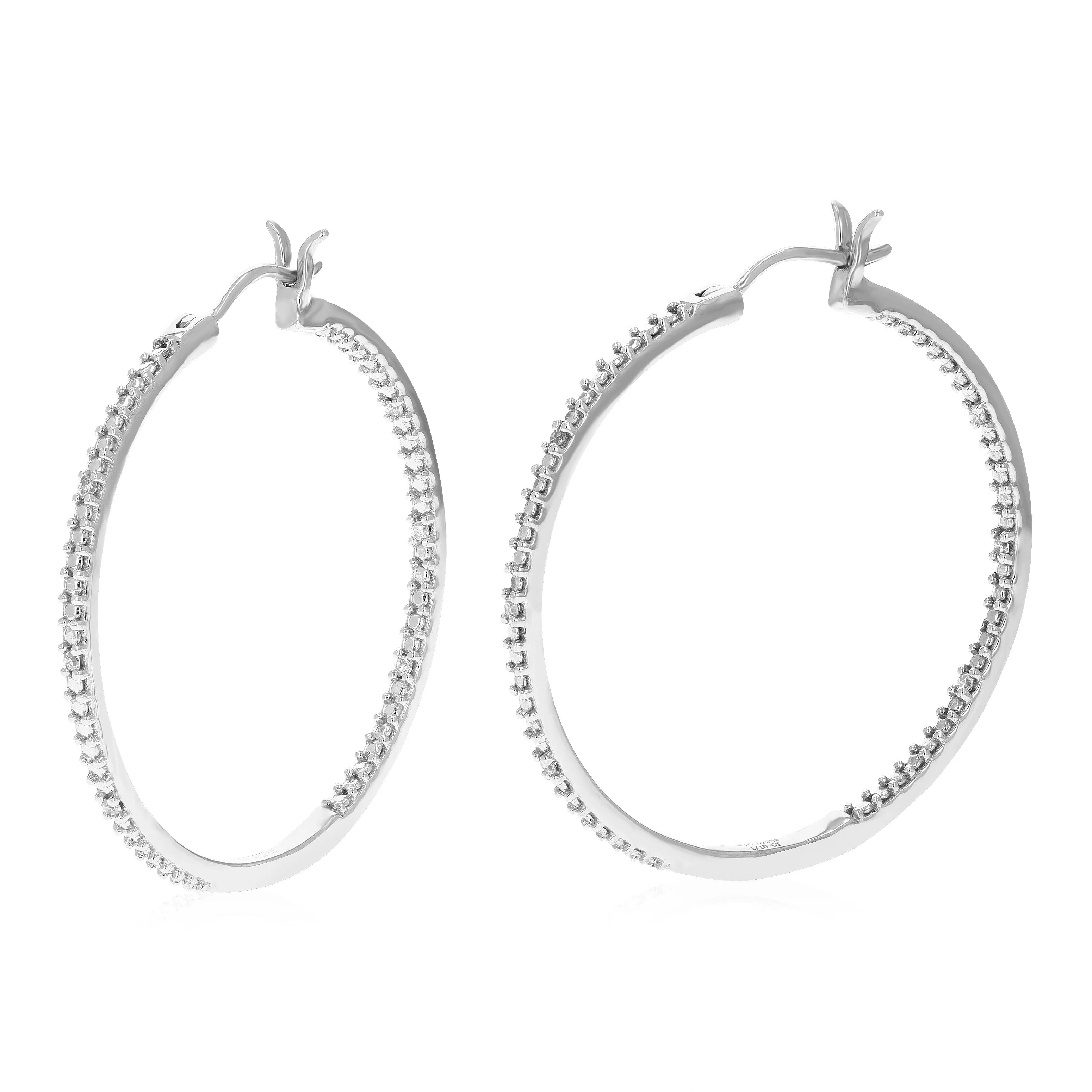 1/10 cttw Lab Grown Diamond Sleek Hoop Earrings in Silver