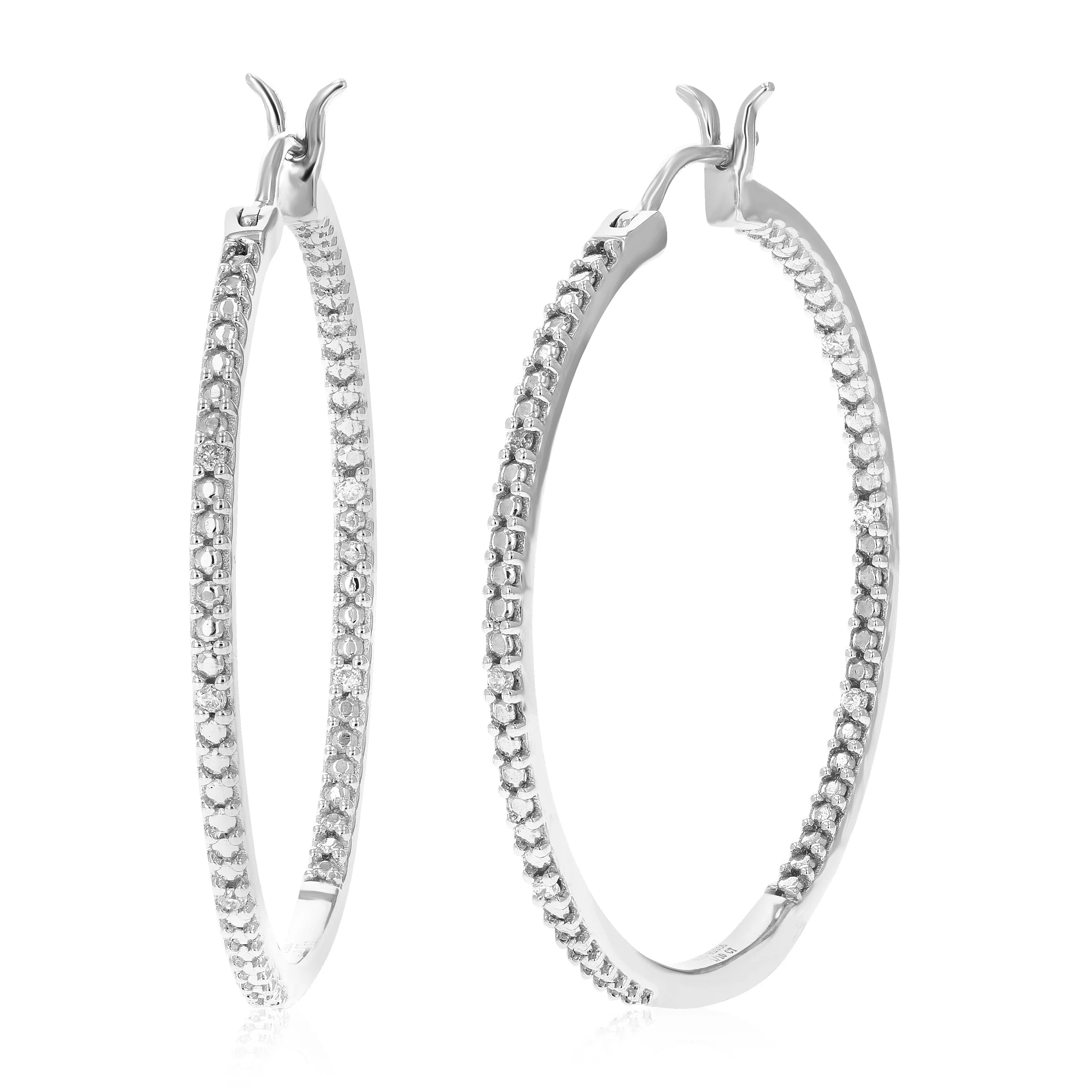 1/10 cttw Lab Grown Diamond Sleek Hoop Earrings in Silver