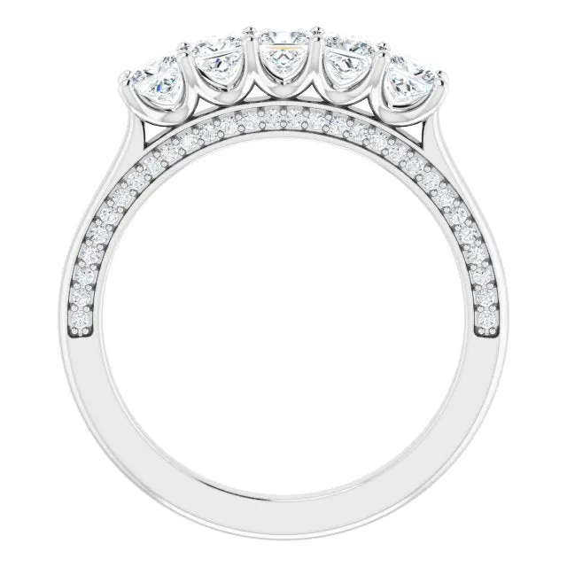 1.14 ct. Princess And Round Diamond Wedding Band 5 Stone Anniversary Ring