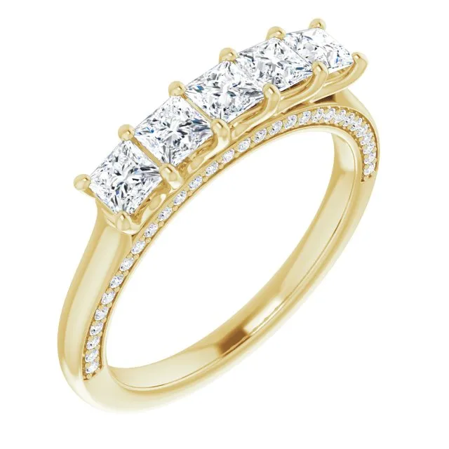 1.14 ct. Princess And Round Diamond Wedding Band 5 Stone Anniversary Ring