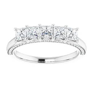 1.14 ct. Princess And Round Diamond Wedding Band 5 Stone Anniversary Ring