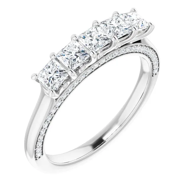 1.14 ct. Princess And Round Diamond Wedding Band 5 Stone Anniversary Ring