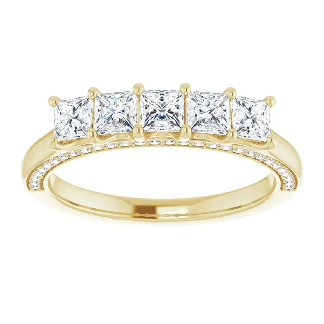 1.14 ct. Princess And Round Diamond Wedding Band 5 Stone Anniversary Ring