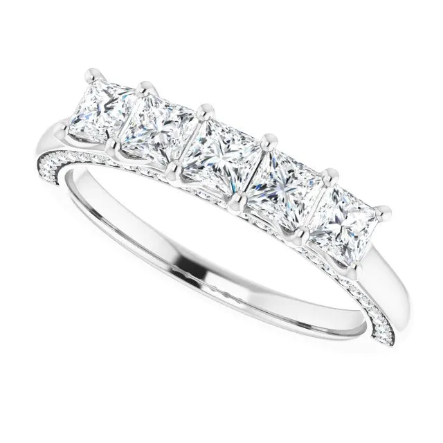 1.14 ct. Princess And Round Diamond Wedding Band 5 Stone Anniversary Ring