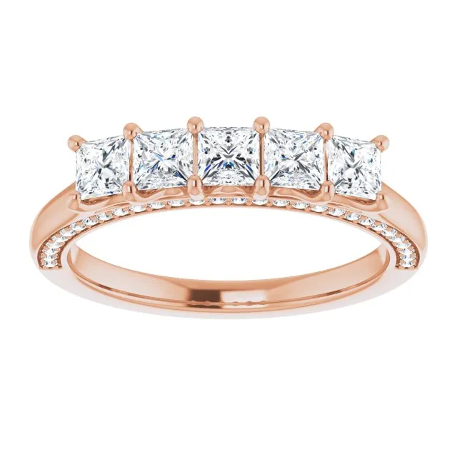 1.14 ct. Princess And Round Diamond Wedding Band 5 Stone Anniversary Ring