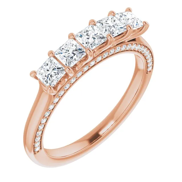 1.14 ct. Princess And Round Diamond Wedding Band 5 Stone Anniversary Ring