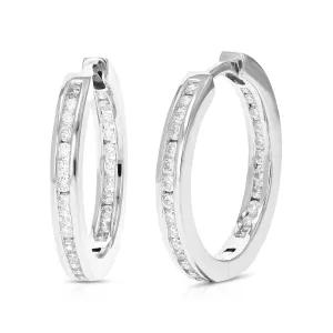 1/2 cttw Lab Grown Diamond Channel Eternity Hoop Earrings Silver