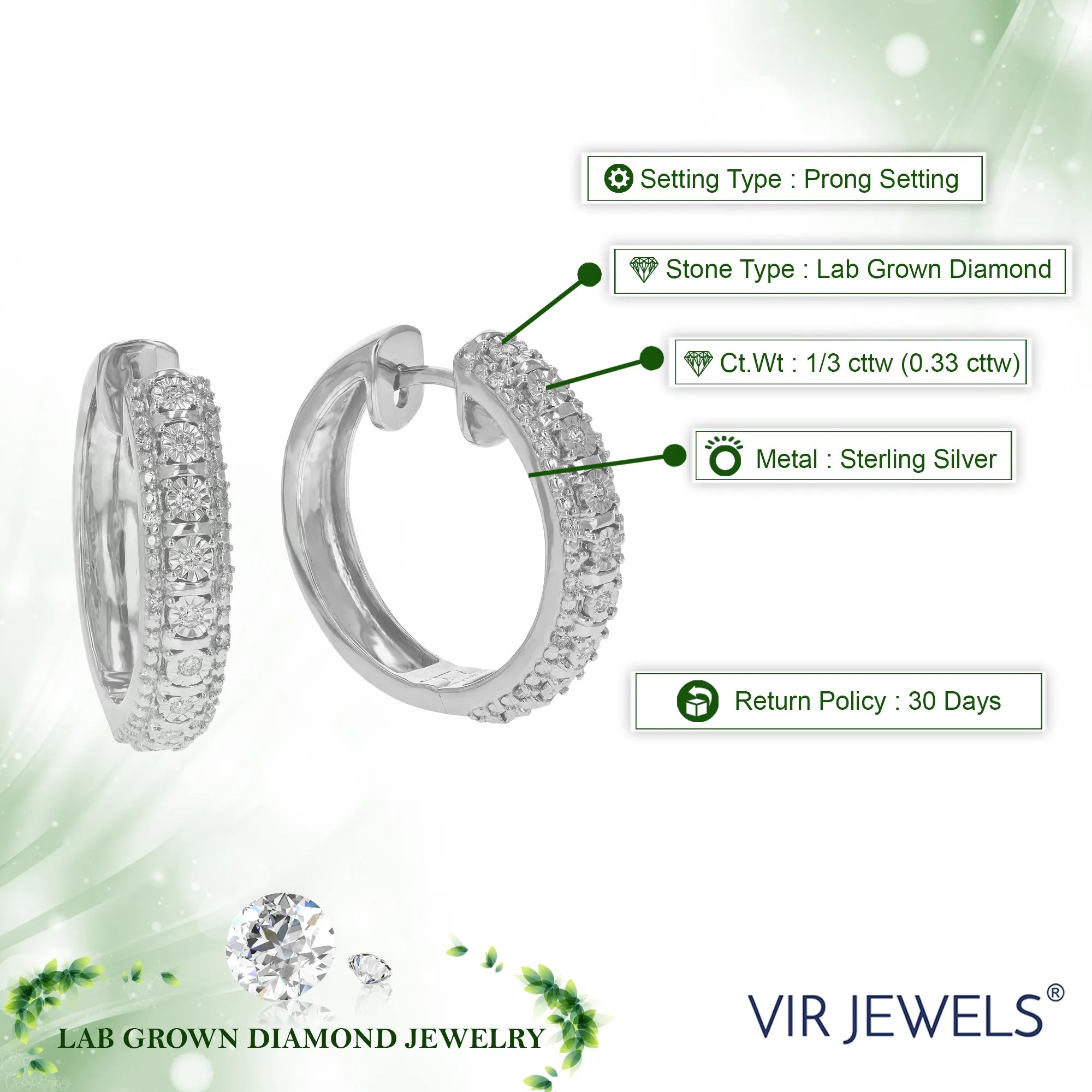 1/3 cttw Lab Grown Diamond Composite Hoop Earrings in Sterling Silver