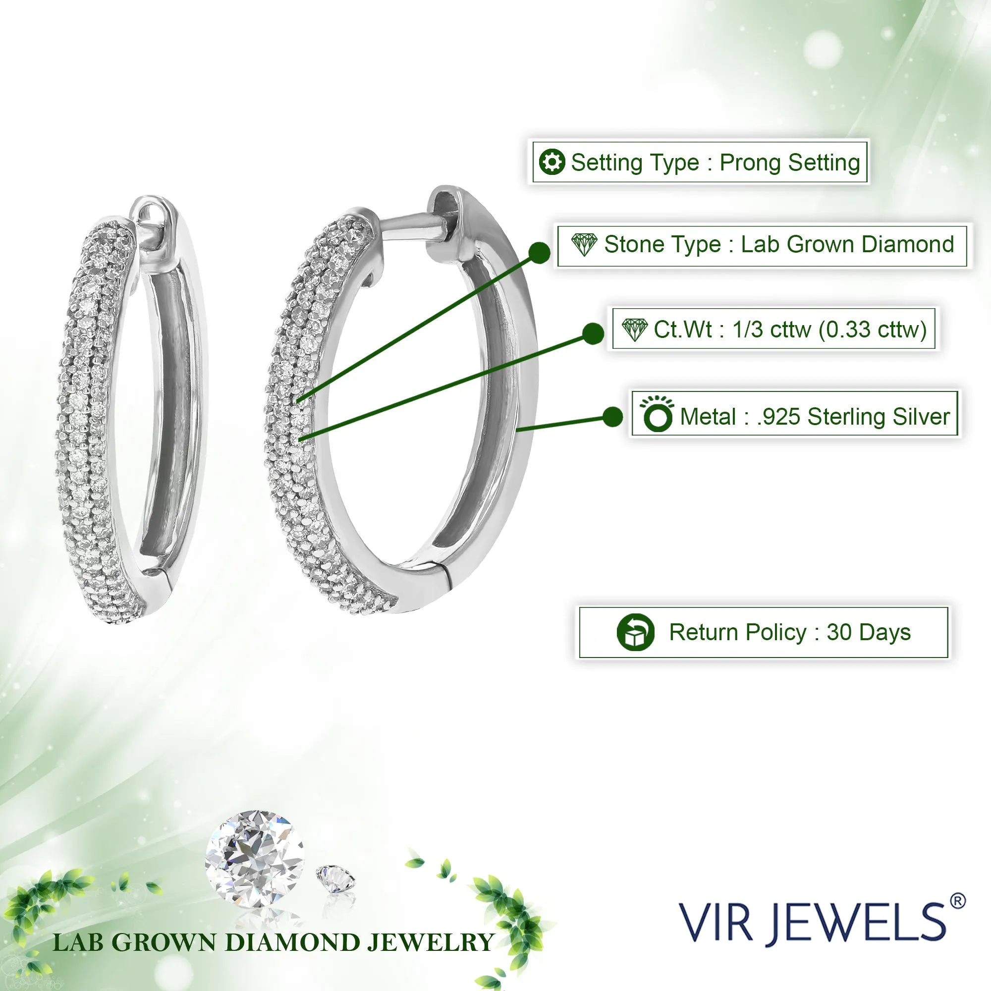 1/3 cttw Lab Grown Diamond Three Row Hoop Earrings in Sterling Silver
