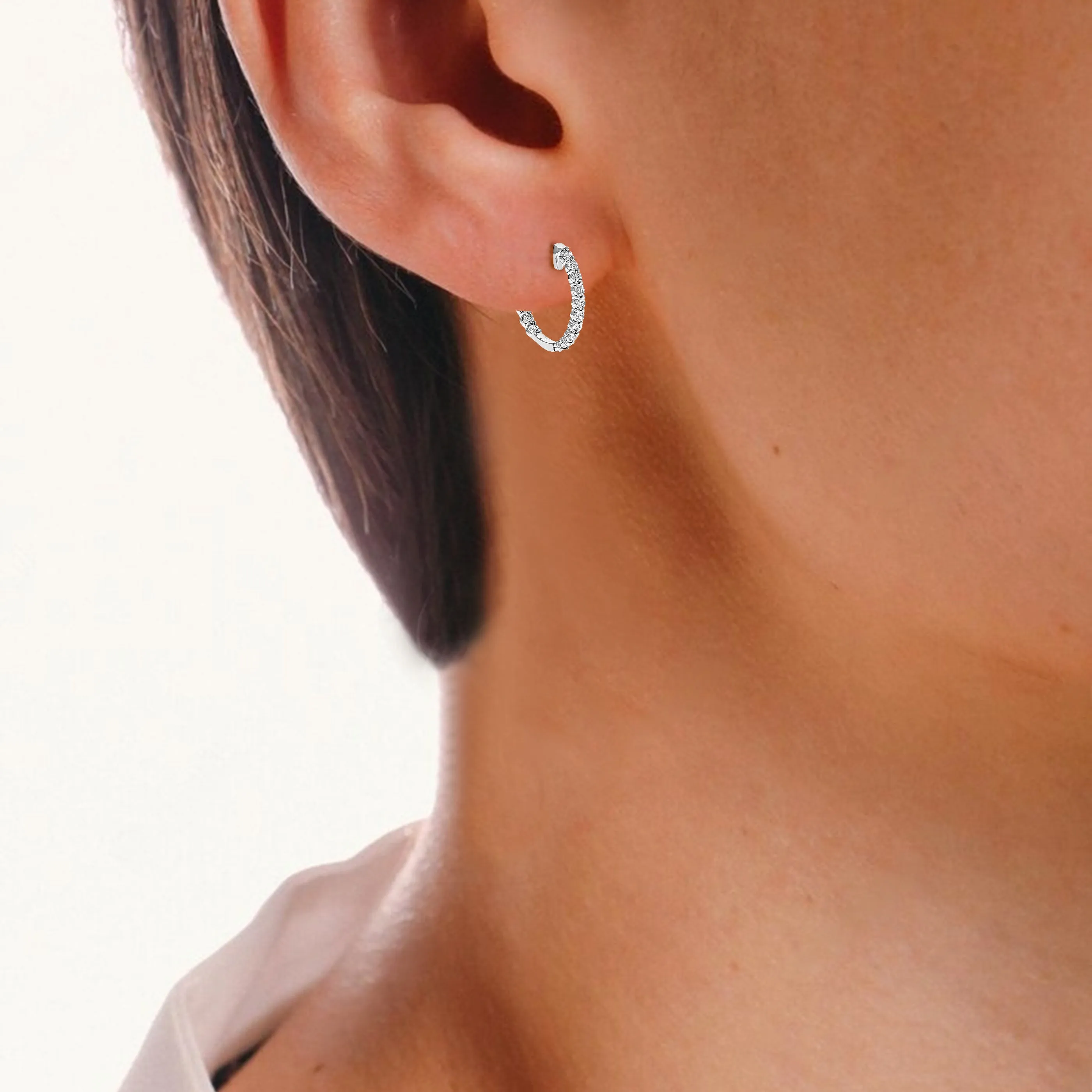 1/4 cttw Lab Grown Diamond Composite Hoop Earrings in Sterling Silver