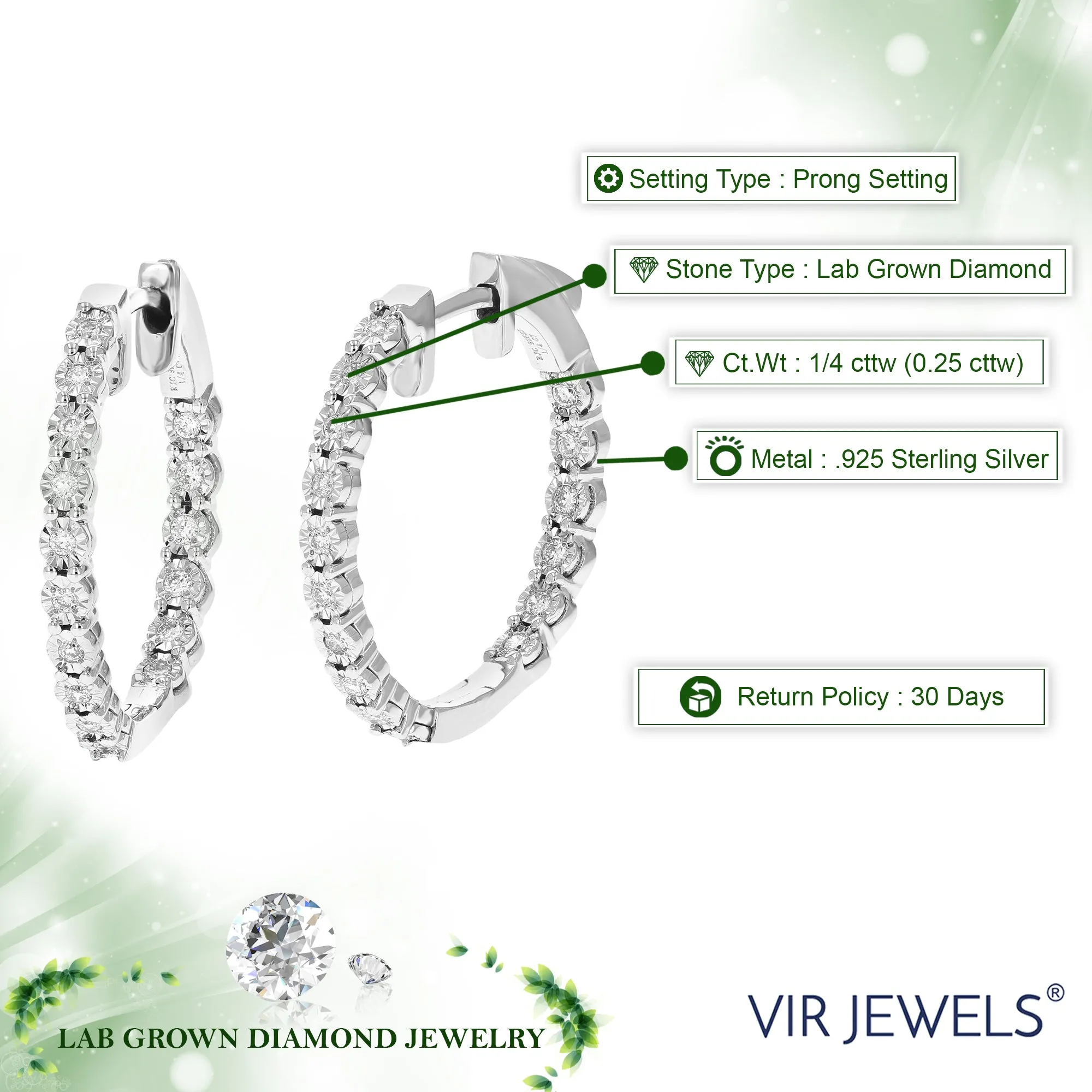 1/4 cttw Lab Grown Diamond Composite Hoop Earrings in Sterling Silver