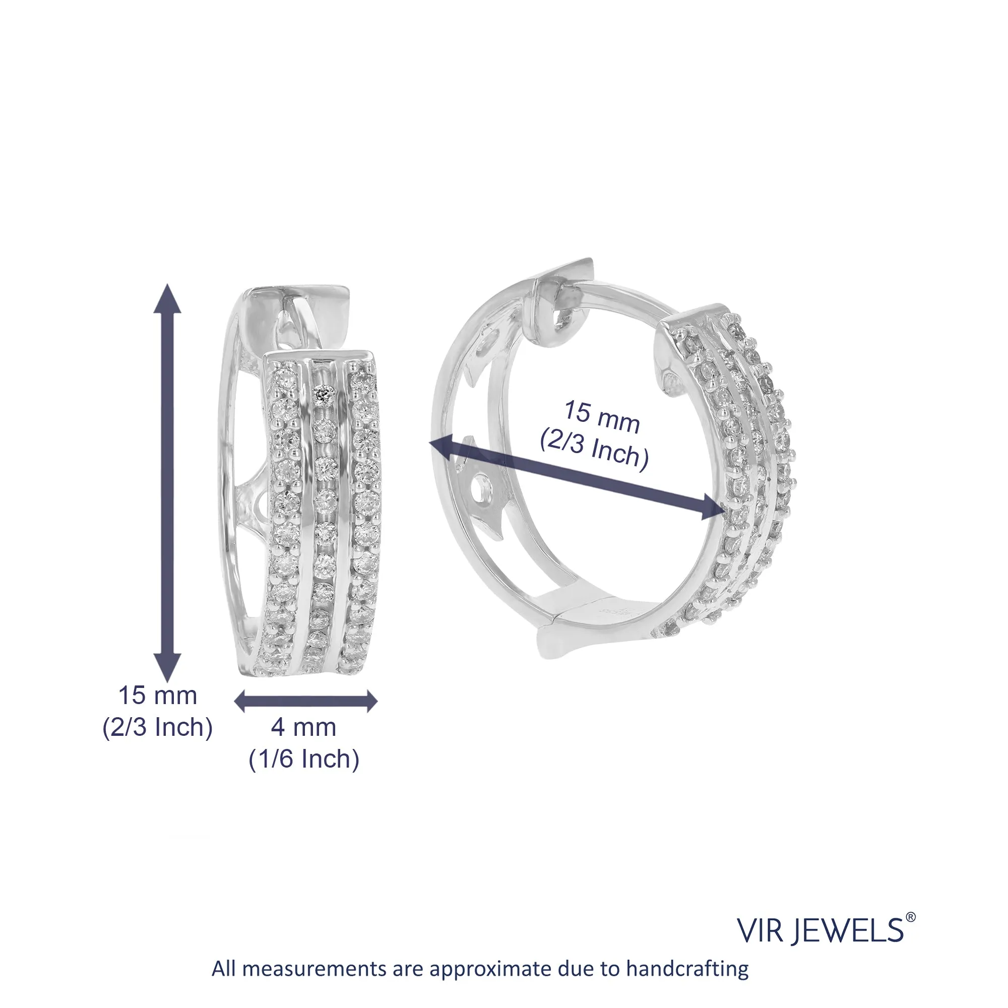 1/4 cttw Lab Grown Diamond Three Row Hoop Earrings in Silver