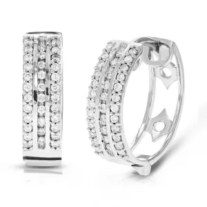 1/4 cttw Lab Grown Diamond Three Row Hoop Earrings in Silver